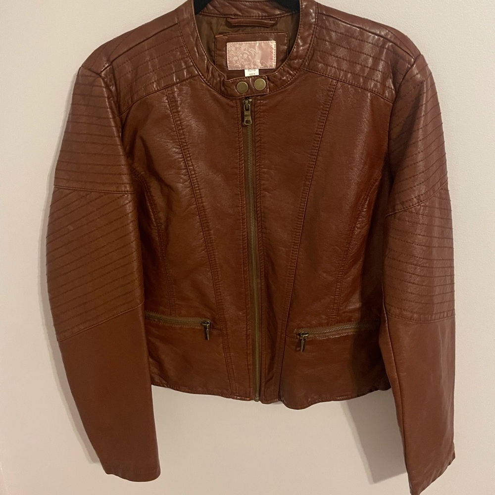 Brown Fake Leather Jacket